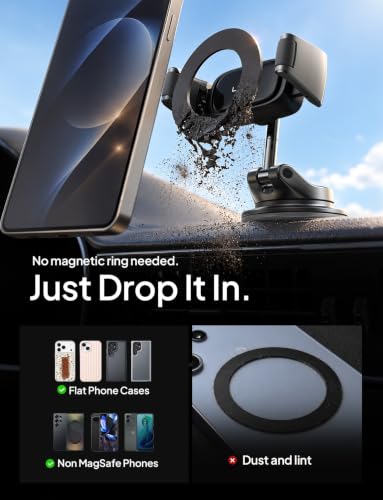 LISEN Suction Phone Mount for Car, [Ultra Suction & Less Fuss] Car Phone Holder Mount Vacuum Dashboard Phone Holder, Car Cell Phone Holder for iPhone 18 Pro Max 17 16 15 Air with Case Galaxy S26 S25 - color: Black