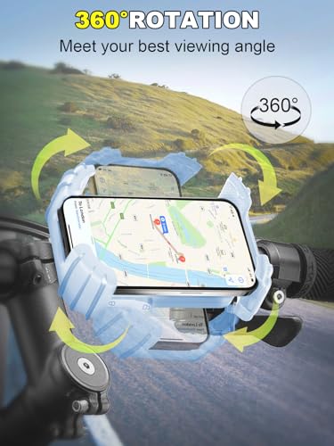 Bicycle Cell Phone Holder,Handlebar Motorcyle Bike Phone Holder,Handlebar Phone Clamp,1s Lock & Ultra-Stable,Silicone Wrapped Phone Mount,Phone Stand for E-Bike,Scooter,Stroller,ATV - color: Blue