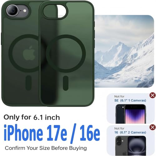 Eastinbox Magnetic iPhone 17e & 16e Case, Matte Protective Case, Green | Shockproof, Compatible with MagSafe, Military-Grade Protection, Anti-Yellowing, Phone Case for iPhone 17 e/16 e 6.1" - color: Alpine Green