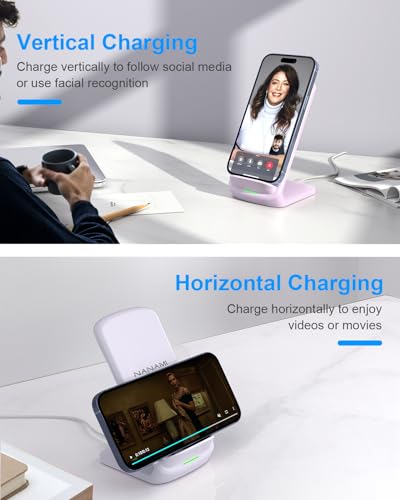 NANAMI Fast Charger, 15W Max Wireless Charging Stand with PD20W Adapter - color: Purple