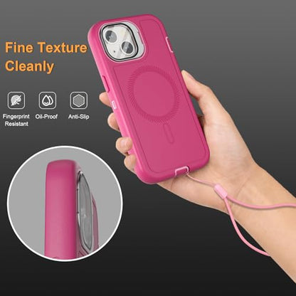 Follaroma for iPhone 13 Case with Stand & Built-in Camera Cover, MagSafe Compatible, Heavy-Duty Shockproof Protection, Magnetic & Rugged Phone Cover for iPhone 13 6.1'', Hot-Pink - color: Hot-pink