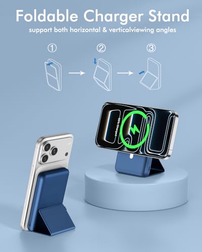 podoru for MagSafe Power Bank 10000 mAh, Foldable Magnetic Portable Charger - color: Navy Blue