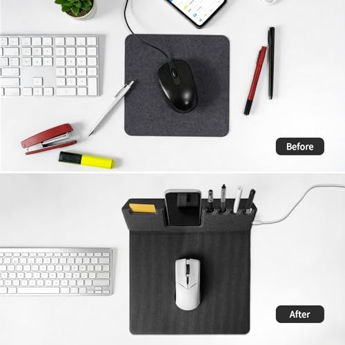 Mouse Pad with Phone Holder & Pen Holders, Wireless Charging Desk Mat, Mousepad Home Office Desk Pad with Ultra-Smooth Surface, Non-Slip Base, Waterproof Keyboard Pad, Classic Black Desk Mat - color: Black