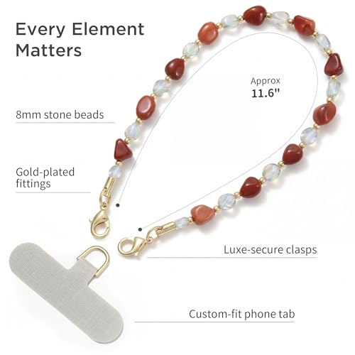 POSADINA Natural Stone Phone Charm, Beaded Healing Phone Wrist Strap, Handmade Cellphone Chain Lanyard with Tether Tab - color: Earth Ember