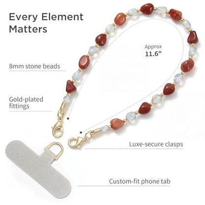 POSADINA Natural Stone Phone Charm, Beaded Healing Phone Wrist Strap, Handmade Cellphone Chain Lanyard with Tether Tab - color: Earth Ember