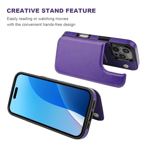 ONETOP for iPhone 16 Pro Wallet Case with Credit Card Holder,Purple | Kickstand,ID/Cash Holder,Case Wallet with Card Slots,Double Magnetic Clasp,Durable PU Leather Shockproof Cover for Women Men - color: Purple