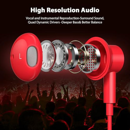 Jelanry Magnetic USB-C Wired Earbuds HiFi Stereo Headphones with Mic, Red - color: Red