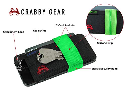 Front Pocket Wallet - Minimalist Wallet - Green - Elastic - Everyday Carry Cards, Cash, Phone, Keys - Securely Holds for Easy Access - Lobster Claw Keychain Included- Ultra Thin 4"x2"… - color: Green