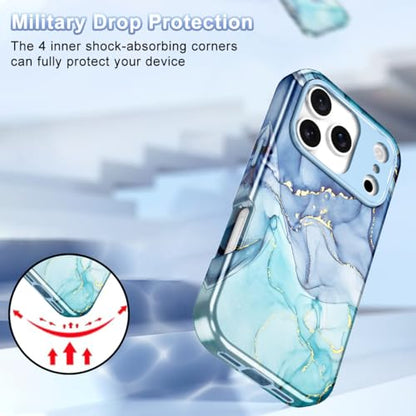 Btscase Compatible with iPhone 17 Pro Max Case 6.9 Inch 2025,Marble Pattern 3 in 1 Heavy Duty Shockproof Full Body Rugged Hard PC+Soft Silicone Drop Protective Women Girl Phone Cases, Blue Cyan - color: Blue Cyan, size: iPhone 17 Pro Max