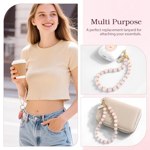 TiMOVO Beaded Phone Wrist Strap, Detachable Lanyard Charm with Tether Tab for CellPhone Case - color: Rose Quartz