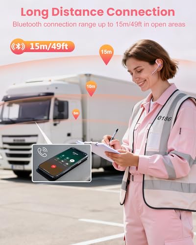 New Bee Bluetooth Headset V5.1 72H Talk Time Dual Mic with Mute Button for Business, Wireless Hand-Free Bluetooth Earpiece with 500mAh Charging Case for Cell Phone Calls Trucker Driver Laptop - color: Pink