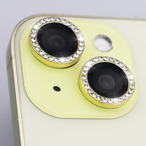 Camera Lens Protector for iPhone 15/15 Plus/14/14 Plus Bling Diamond Metal Ring Rhinestone Tempered Glass Lens Cover Accessories (Gold) - color: Gold
