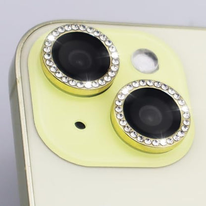 Camera Lens Protector for iPhone 15/15 Plus/14/14 Plus Bling Diamond Metal Ring Rhinestone Tempered Glass Lens Cover Accessories (Gold) - color: Gold