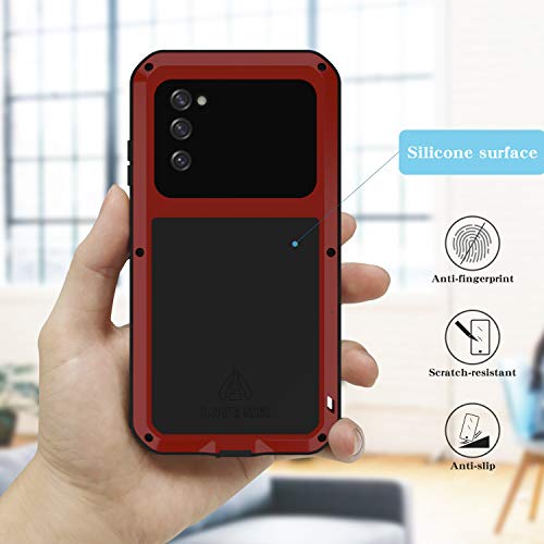 LOVE MEI Military Rugged Case for Samsung Galaxy S20 FE 5G, with Glass Screen Protector, Shockproof Dustproof Scratch Proof Hybrid Alloy and Silicone Gel Heavy Duty Full Body Cover Red - color: Red