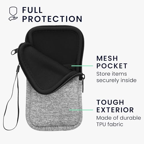 kwmobile Universal Phone Pouch Size XXL - 7" - Neoprene Smartphone Pouch with Zip - Water-Repellent Mobile Phone Case - Sleeve in Light Grey/White - color: light grey / white, size: XXL - 7"