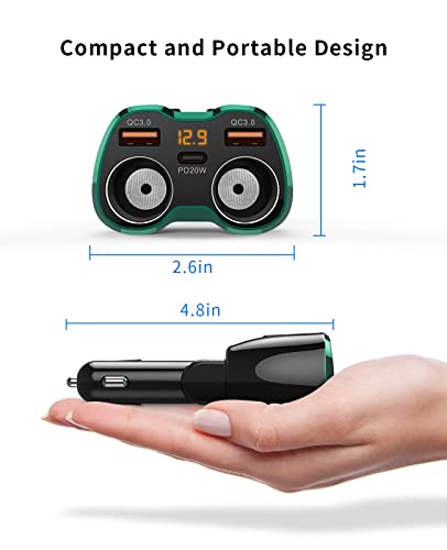 SUPERONE 180W 2-Socket Cigarette Lighter Splitter with QC3.0 & 20W PD USB C - color: Green