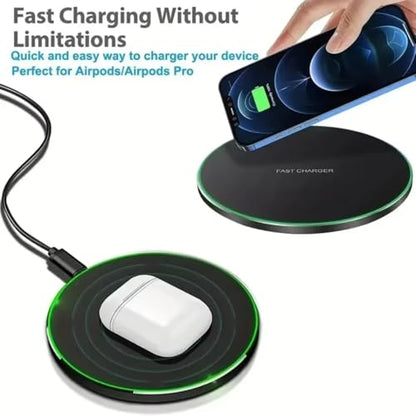 15W Fast Wireless Charger Pad for iPhone 17 16 15 14 13 12 Pro Max Samsung Galaxy S24 S23 S22 S20 Xiaomi Wireless Charging Dock Station (Black with Cable) - color: Black with Cable