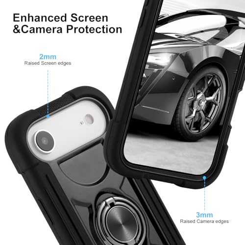 MARKILL Compatible with iPhone Air Case 6.5 Inch 2025 with 360 Degree Rotate Ring Stand, Military Grade Drop Protection Full Body Rugged Protective Case Kids Black - color: Black, size: iPhone Air 6.5"