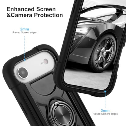 MARKILL Compatible with iPhone Air Case 6.5 Inch 2025 with 360 Degree Rotate Ring Stand, Military Grade Drop Protection Full Body Rugged Protective Case Kids Black - color: Black, size: iPhone Air 6.5"