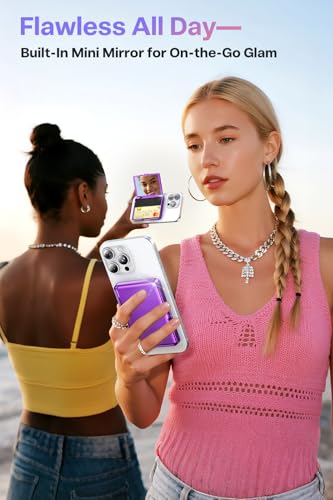 Meifigno for MagSafe Wallet iPhone with Mirror & Kickstand, Purple - color: Purple