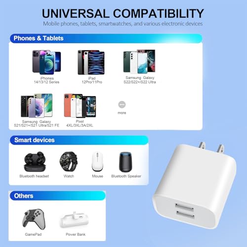 USB Wall Charger,4 Pack Dual Port Plug Adapter,Wall Outlet Charging Block - color: white and black