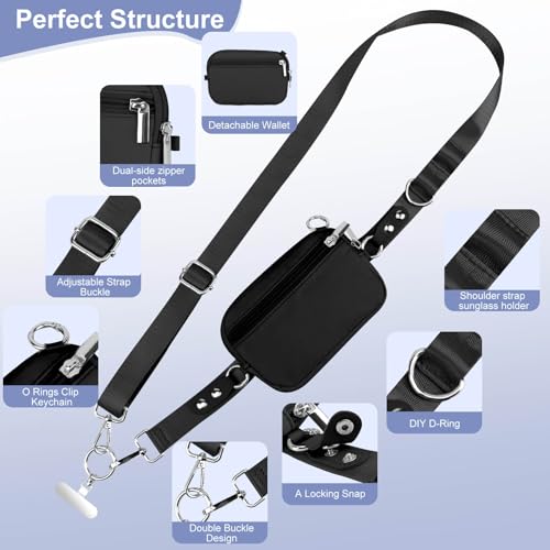 Phone Lanyard Crossbody with Detachable RFID Wallet (Black) - color: Black, size: Medium
