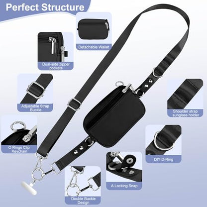 Phone Lanyard Crossbody with Detachable RFID Wallet (Black) - color: Black, size: Medium