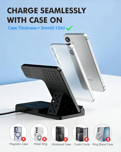3-in-1 Charging Station for Samsung, Foldable Wireless Charger Stand