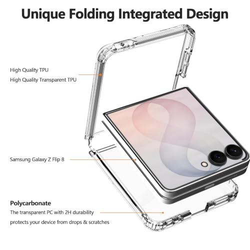 Clear Case for Samsung Galaxy Z Flip 8 Case, with 2 Pack Screen Protector, Ultra-Thin Transparent Hard PC and Soft TPU Cover Phone Case for Z Flip 8 Folding Convenient Slim Fit Cover Case - color: Samsung Galaxy Z Flip 8