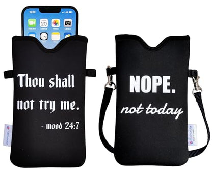 Tainada Neoprene Phone Pouch w/Crossbody, Neck Lanyard (Nope Not Today) | For Men/Women. Compatible with iPhone 17/16 Pro Max, Air, 16e, 16/15 Plus; Samsung S26/S25, A57/56; Moto Razr Ultra, G Stylus - color: Nope Not Today
