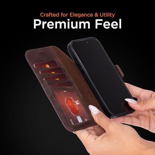 Bayelon Leather Folio Case for iPhone 17 Pro 6.3", Flip Cover Card Holder, Genuine Leather Case, Folio Wallet Case, MagSafe Compatible Shockproof Flip Cover, Rfid Blocking - Dark Brown - color: Dark Brown, size: iPhone 17 Pro