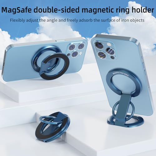 RESPECTED-BRO-Magnetic-Phone-Ring-Holder with Dual Rings, Compatible with iPhone 17/16/15/14/13/12, Multifunctional Stand for Desk,Office,Gym,Kitchen & All Metal Surfaces, Finger Loop Grip (Dark Blue) - color: Dark Blue