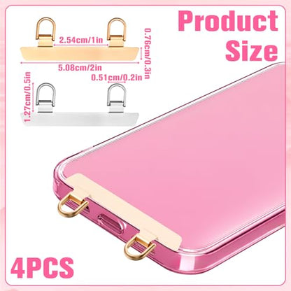 4 PCS Metal Phone Tether Tab, Tether Tabs for Cell Phone, Two Hanging Ring Phones Lanyard Tab, Anti-Scratch Lanyard Patch for Full Phones Cases