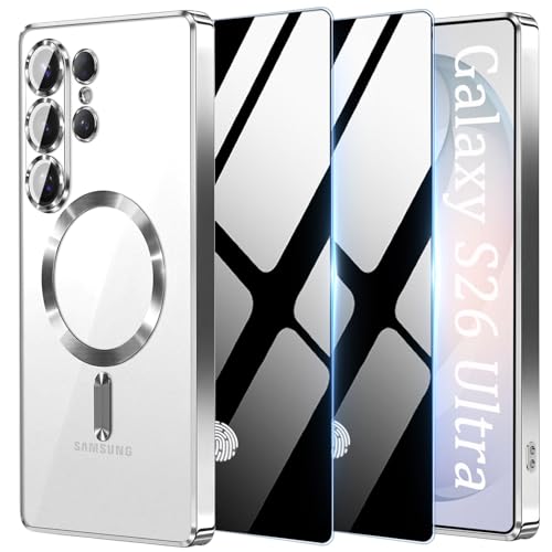 for Samsung Galaxy S26 Ultra 5G Case with Privacy Screen Protector,Clear Magnetic Phone Case with Camera Protection,Soft Shockproof Protective Cover for Galaxy S 26 Ultra,Silver - color: Silver, size: Samsung Galaxy S26 Ultra