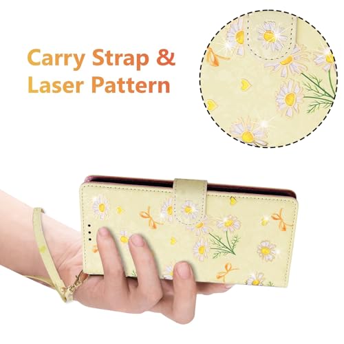 UEEBAI Wallet Case for Samsung Galaxy S23 Plus 5G, PU Leather Phone Case Kickstand RFID Blocking Flip Case Card Slots Wrist Strap Relief Engraved Pattern Magnetic Closure Folio Case - Yellow Daisy - color: Yellow Daisy, size: Samsung Galaxy S23 Plus 5G
