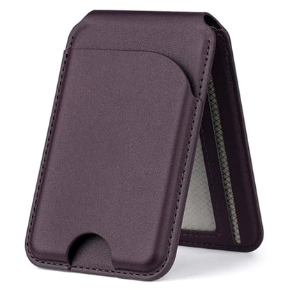 Magnetic Wallet for Mag-Safe with Adjustable Stand, 5 Card Holder, RFID Blocking,Upgraded Leather Card Holder Wallets Compatible with iPhone 17 16 15 14 13 12 Series - color: Deep purple folding support