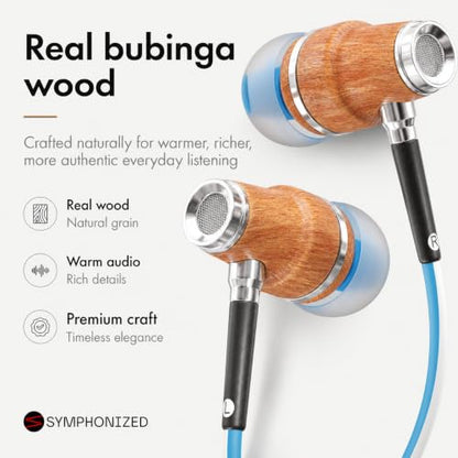 Symphonized Premium Wooden Wired Earbuds with Microphone (Aux 3.5mm Jack) - color: Blue, style: 3.5mm Aux