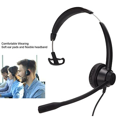 RJ9 Single Ear Headset, Monaural Business Headset with Noise Canceling Mic, Volume Control and 6 Speed Line Adjustment for Call Centers Office Truck Drivers