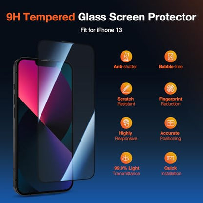 KUZOOM 2Pack Privacy 9H+ Tempered Glass Screen Protector for iPhone 13 - color: Black 13
