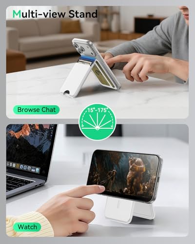 for MagSafe Wallet with Stand, 5 Card Holder, Slim Leather Magnetic Wallet for iPhone 17/16/15/14/13/12 Pro Max Plus Air Series, 3 Card Slots & 1 Cash Slot,White - color: White