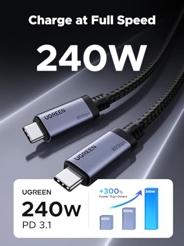 UGREEN 240W USB C to USB C Cable for Thunderbolt 5, USB4 Gen4 80Gbps, 3.3ft