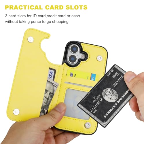ONETOP for iPhone 17 Wallet Case with Credit Card Holder,Yellow | Kickstand,ID/Cash Holder,Case Wallet with Card Slots,Double Magnetic Clasp,Durable PU Leather Shockproof Cover for Women Men - color: Yellow