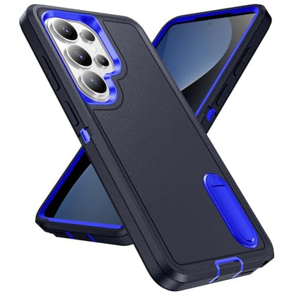for Samsung Galaxy S26 Ultra Case with Kickstand Case 3-Layer Military Grade Protective Case Cover Silicone Heavy Duty Rugged Shockproof for Galaxy S26 Ultra Phone Case (Navy+Blue) - color: Navy+Blue