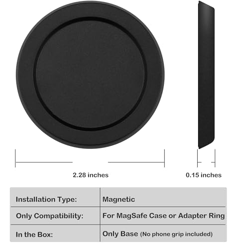 metisinno Magnetic Base Basic Compatible with PopSocket Phone Grips and iPhone MagSafe Cases, Black - color: Black, style: Base Basic