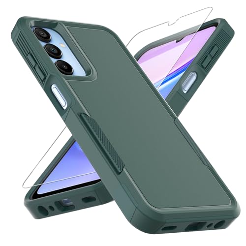 for Galaxy A15 5G Phone Case, [Military Grade Drop Tested] with HD Screen Protector, Dual Layer Protective Heavy Duty Cell Phone Cover Non-Slip Shockproof Case for Samsung Galaxy A15 5G (Dark Green) - color: Dark Green