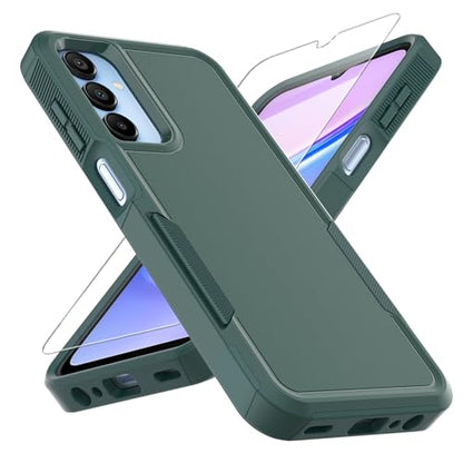 for Galaxy A15 5G Phone Case, [Military Grade Drop Tested] with HD Screen Protector, Dual Layer Protective Heavy Duty Cell Phone Cover Non-Slip Shockproof Case for Samsung Galaxy A15 5G (Dark Green) - color: Dark Green