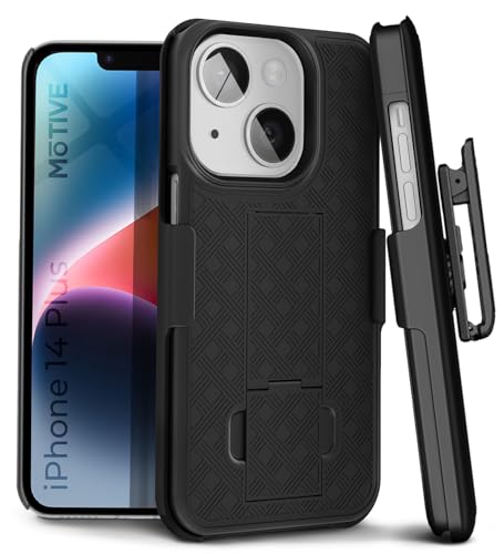 MOTIVE for iPhone 14 Plus Case with Belt Clip, Rigid, Kickstand | 6.7" | Ranger v1 Series, Black, 360° holster, open-top/open-bottom port access, textured grip, slim - size: iPhone 14 Plus
