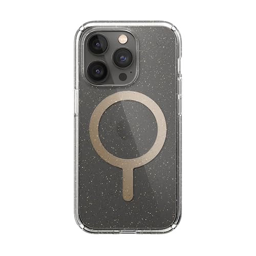 Speck Clear iPhone 14 Pro Max Case - Drop Protection, Scratch Resistant Dual Layer Slim Case for 6.7 Inch iPhones 14 Pro Max - MagSafe Compatible - Anti-Yellowing - Presidio Perfect Clear/Gold Glitter - color: Clear/Gold Glitter