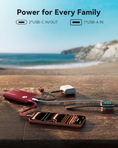 INIU 10000mAh 45W Fast Charging Portable Charger, Smaller Travel Power Bank - color: Red