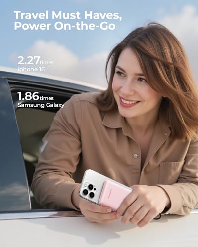 Small Portable Charger 10000mAh 20W Fast Charging Mini Power Bank, Pink - color: Pink